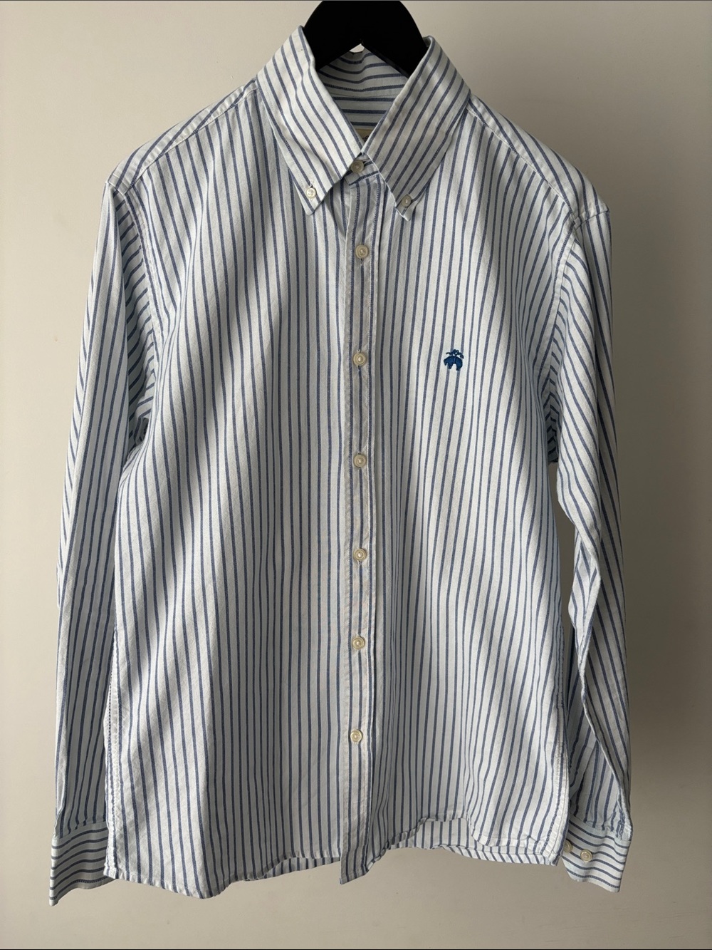 Brooks Brothers Sport Shirt L Blue & White Striped Button-Down Cotton